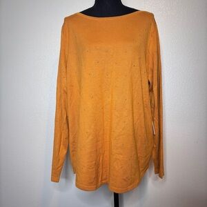 Chico's Pullover Studded Bateau Burnt‎ Yellow Sweater Size 3, US Size XL